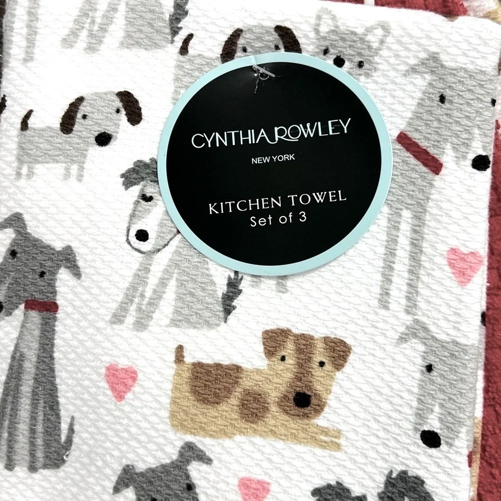PETS - Cynthia Rowley - ‘Hearts & Dogs’ dish towels (3). NWT. *Last one! Firm! - Picture 3 of 4